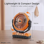 FRIZCOL 3-in-1 Camping Fan - Portable Fans Rechargeable - 24000mAh Battery Powered Fan(140Hrs) with Light & Remote for Indoor, Outdoor, Tent, Travel, BBQ, Fishing, Jobsite - Orange