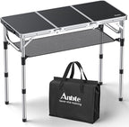 Folding Camping Table with Storage Net, 3ft Camping Table Aluminum Folding Table with 3 Adjustable Height Max 27.1 Inch Picnic Table Portable Table for Outdoor Backyard BBQ, Black
