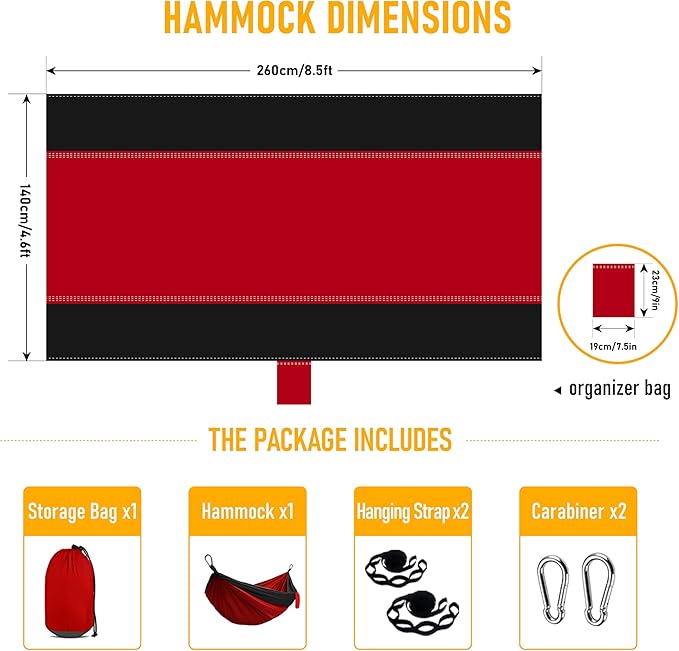 Camping Hammock Lightweight, Portable Hammocks with Tree Straps, Travel Swing Nylon Camp Hammocks for Adult Kids, Outdoor Essentials for Hiking Beach Backpacking