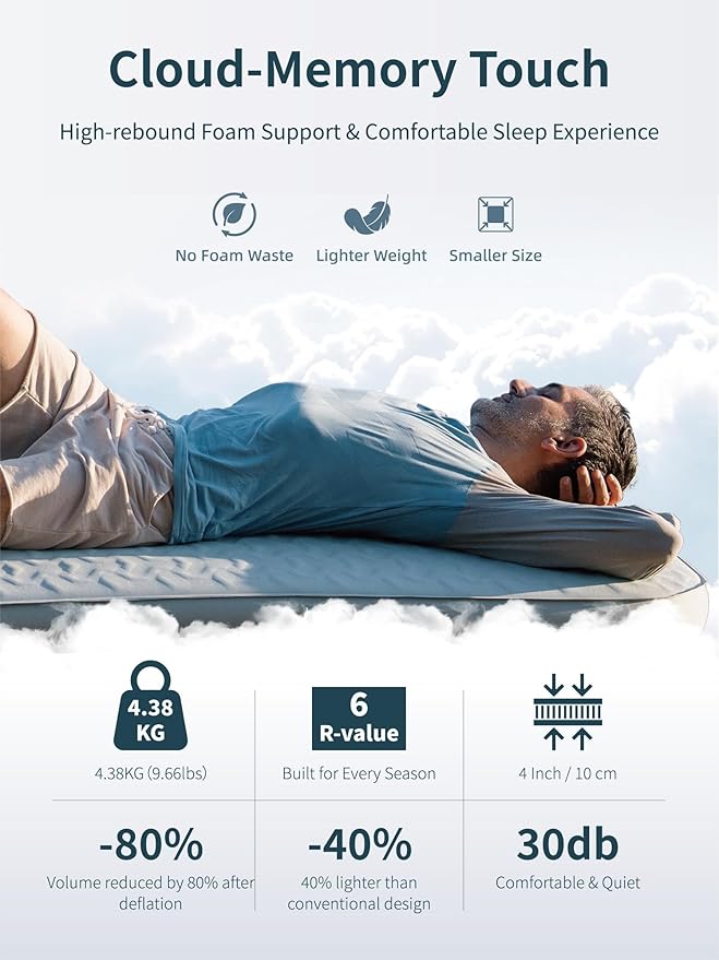 4" Thick Self Inflating Sleeping Pad with Foam, Air Camping Mattress,Innovative Y-Shaped Telescopic Structure,High R-Value and Portable Double Camping Pad for Camping ,Travels, Car, Truck, Hiking