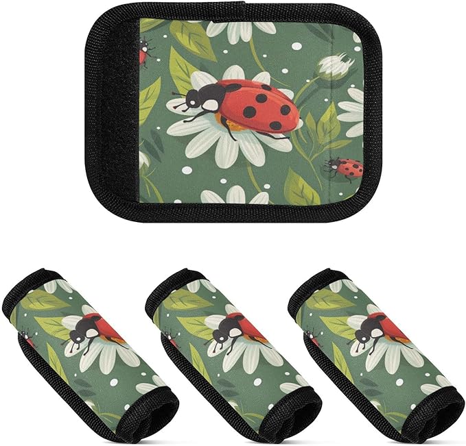 Qilmy Cute Ladybug Luggage Handle Wrap 4Pack Luggage Identifiers Tag Comfort Handle Grips Cover for Stroller Suitcase Bag Airplane Travel Accessories1728