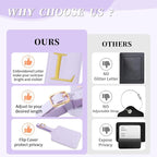Personalized Initial Luggage Tags for Suitcase, Purple Leather Cute Luggage Tags with Privacy Cover Name Card, Embroidered Custom Monogrammed Luggage Tag Travel Backpack Tags Gifts for Women Kids(L)