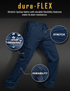 CQR Men's Flex Ripstop Tactical Pants, Water Resistant Stretch Cargo Pants, Lightweight EDC Hiking Work Pants