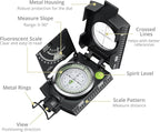 Compass Hiking Survival, IP65 Waterproof Metal Compass with Sighting Clinometer and Carry Bag, Multifunctional, Professional, for Camping Hunting Hiking Navigation