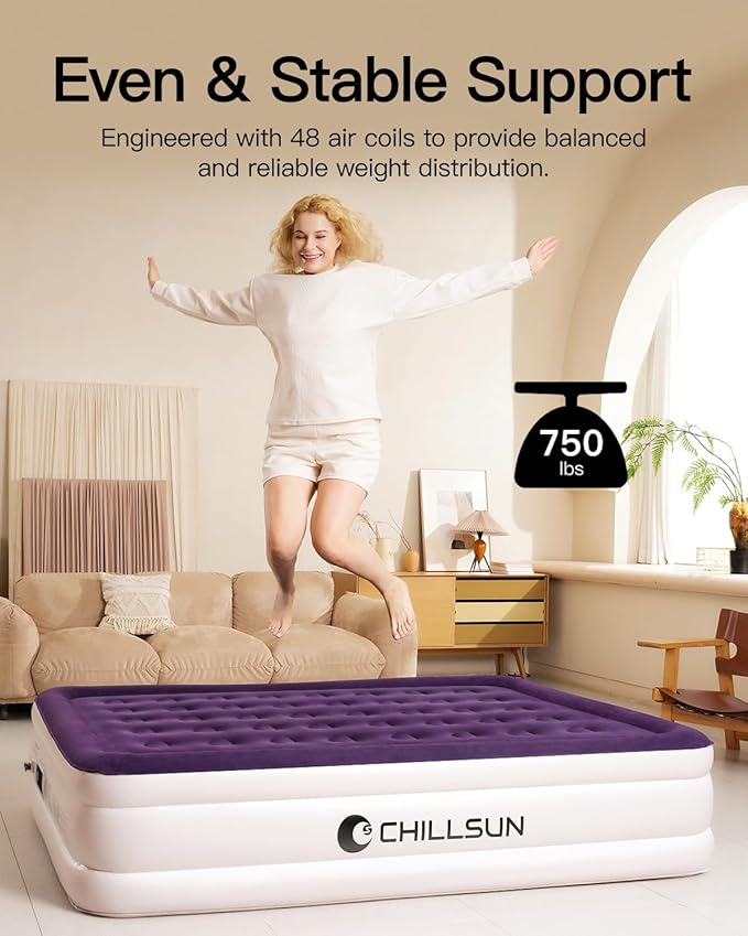 CHILLSUN King Air Mattress with Built in Pump, 18" Raised Comfort Blow up Mattress, Upgraded Air Bed Inflatable Mattress for Guests & Home, colchones inflables, AirBed, 750lbs Max