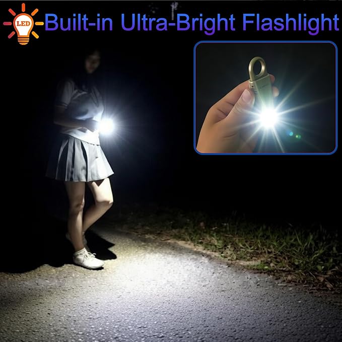 135dB Rechargeable Personal Safety Alarm Strobe Light Flashlight Keychain Siren for Women, Girls, College, School Students Emergency SOS Alerts Loud Sound Hiking Alarm Torchlight Bear Deterrent. Gold