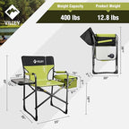 VILLEY Heavy Duty Directors Chair, Folding Camping Chairs, with Cooler Bag Portable Foldable Chair, for Camp Tailgating Lawn Picnic Fishing Beach, Supports 400 LBS, Green