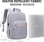 LOVEVOOK Laptop Backpack for Women 17.3 inch,Cute Womens Travel Backpack Purse,Professional Laptop Computer Bag,Waterproof Work Business College Teacher Bags Carry on Backpack with USB Port,Grey Pink