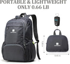 Lightweight Packable Travel Backpack, 30L Grey Daypack Hiking Backpack for Women Men, Waterproof and Foldable, Travel Backpack Carry on Flight Approved