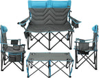 Oversized High-Back Camping Chairs with Pillow, Dual Cup Holders & Cooler Bag - Heavy Duty Foldable Outdoor Chair for Adults4PC (1, BLUEGREY-4PC-SET)