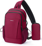 ECOHUB Crossbody Bags for Women Men, Anti-Theft RFID Blocking Roomy Sling Backpack with Sturdy SBS Zippers Water Resistant Chest Shoulder Bag Daypack with 9 Pockets Casual Outdoor Hiking, Red