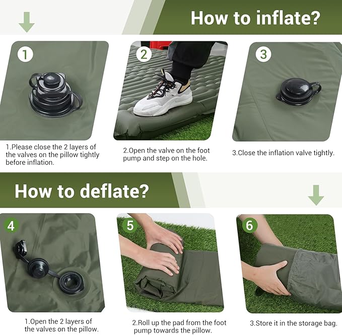 Elegear Double Sleeping Pad for Camping, 4.7" Ultra-Thick Self Inflating Camping Pad 2 Person with Pillow Built-in Foot Pump, Portable Camping Sleeping Mat for Backpacking Hiking Tent(Army Green Full)