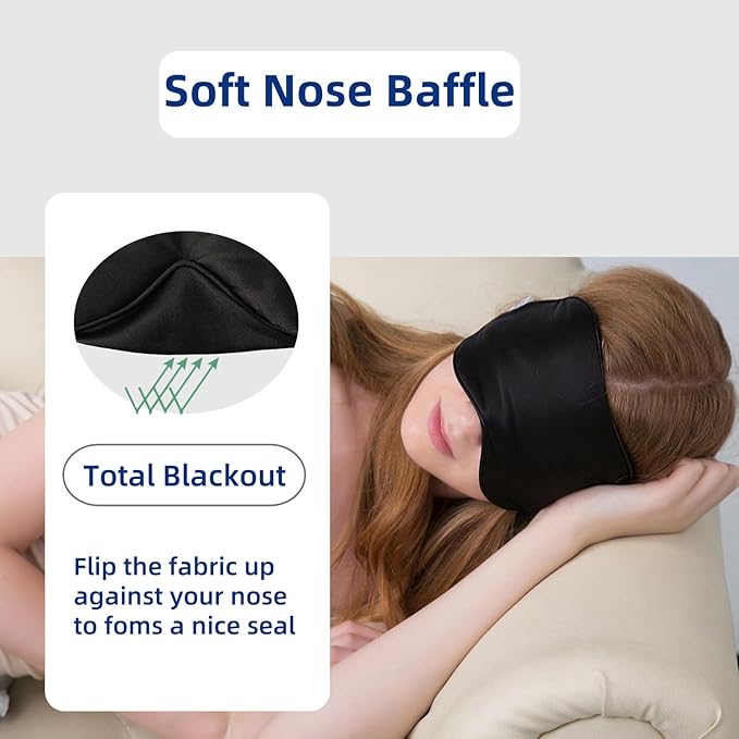 ALASKA BEAR Sleep Mask 2 Straps, Mulberry Silk, Twin Thin Elastic Bands Stay Put All Night, Smooth Eye Mask Two Adjustable Head Strings and Nose Baffle