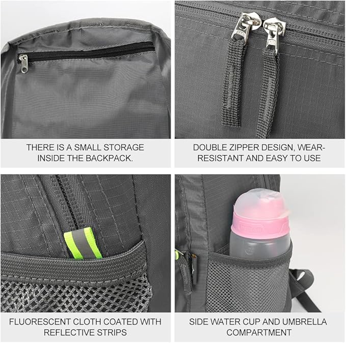 INOXTO 20L Lightweight Hiking Backpack Small Foldable Hiking Daypack for Outdoor Hiking Travel Camping (Grey)