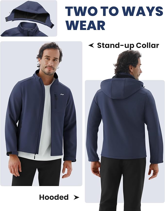 WULFUL Men's Softshell Jacket Waterproof Lightweight Insulated Windbreaker Fleece Lined Rain Shell Jacket for Hiking Travel