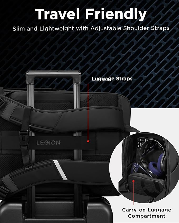 Lenovo Legion Gaming Laptop Backpack GB800, 21L Capacity, Fits 17-inch Laptops, Water Resistant, Three Main Compartments & 19 Specialiized Pockets, Light Grey