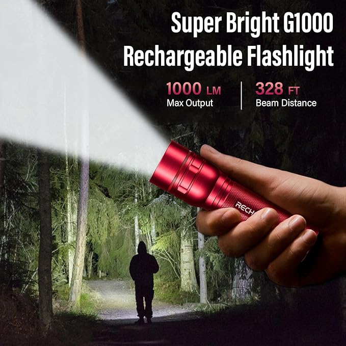 Rechargeable Flashlights High Lumens, G1000 Super Bright Flash Light 2 Pack, Small Zoomable LED Flashlight with 3 Lighting Modes, Portable Flashlights for Camping Essentials, Gift for Women (Red)