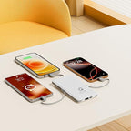 Brand Q 10000mAh Portable Charger with Built-in Cables and AC Wall Plug, USB C Fast Charging Power Bank with 3 Cords,5 Output External Battery Pack Compatible with iPhone,Tablet and All Smart Phones