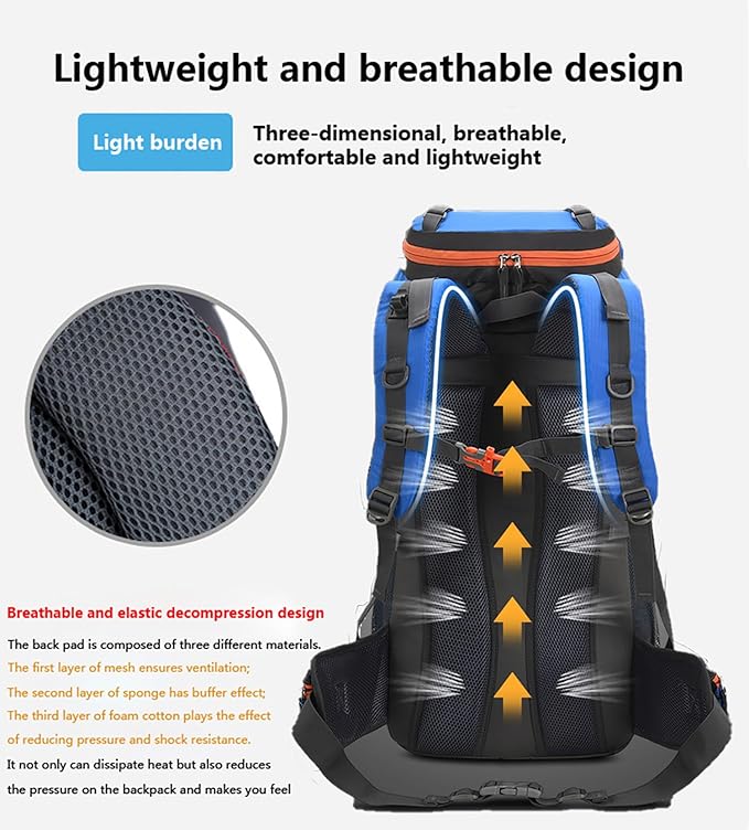 Bseash 60L Hiking Camping Backpack with Rain Cover, Waterproof Large Capacity Outdoor Sport Travel Daypack Climbing Touring (Orange)