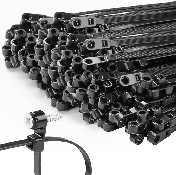 1000 PCS 6 inch Black Zip Ties with Screw Hole 70lbs Mountable head Cable Ties Straps Multipurpose Heavy Duty Nylon Cable Zip Ties with Screw Mounting Hole