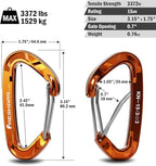 FresKaro 15kN-3372lbs Heavy Duty Wiregate Carabiners, Reliable Time-Tested Stainless Steel Spring Gate, for Camping, Hiking, Hammocks, Backpacking, Dog Leash etc., 3.15inch