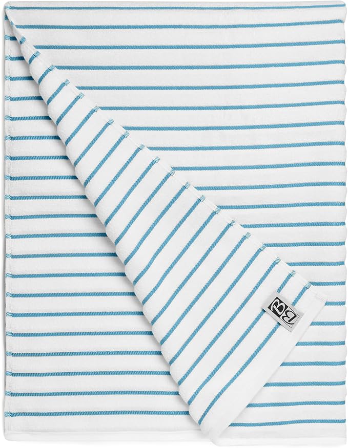 Black & White Brands Brazilian Beach/Pool/Bath Towel - Ultimate Absorbent Luxury XL 36x70 100% Cotton Wave (2 Towels, Turquoise Poly Stripe)