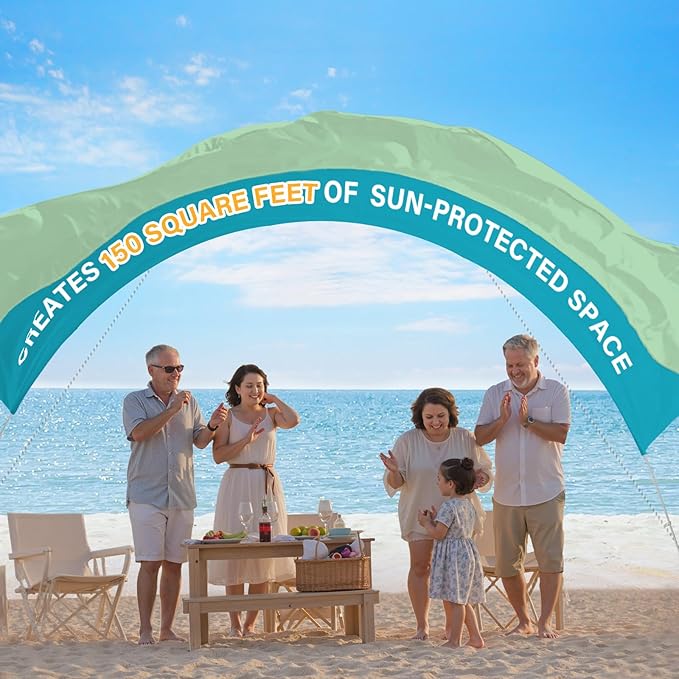 Beach Sun Shade Canopy,Beach Pop up Tent Sun Shade Sail for 8 People,Relying On Wind Power Umbrella Only 4 Lbs