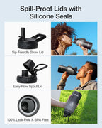 32oz Insulated Water Bottle,Stainless Steel Vacuum Water Bottle, BPA-Free & Leakproof -with Paracord Handle,Strap,Straw Spout Lids,Large Water Jug for Gym Sports