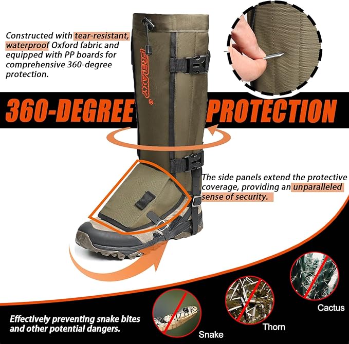 Frelaxy Snake Gaiters, Waterproof Snake Guard Chaps, Snake Bite Protection for Lower Legs, Adjustable Snake Proof Gaiters for Hunting/Outdoor Working, Fit for Men & Women