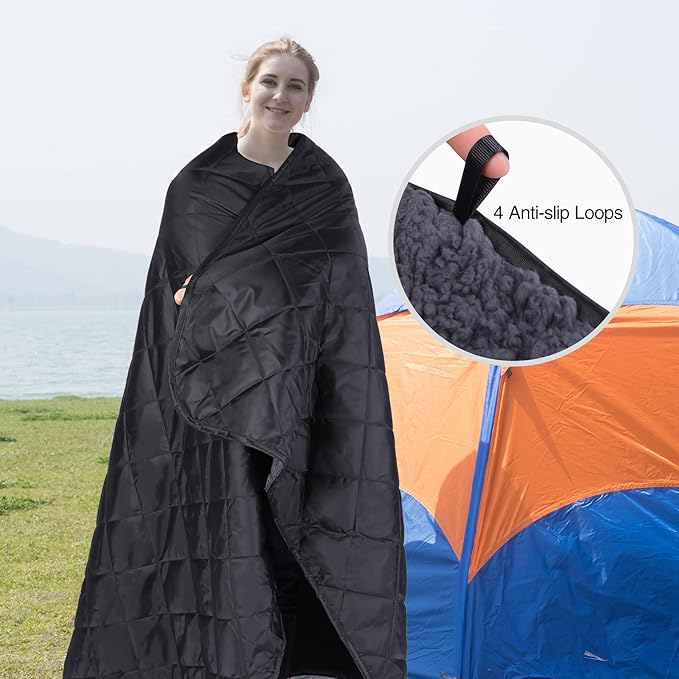 REDCAMP Large Camping Blanket with Sherpa Lining, Cold Weather Warm Outdoor Blanket Windproof for Camping Stadium, Hiking, Machine Washable （59"x 79"）