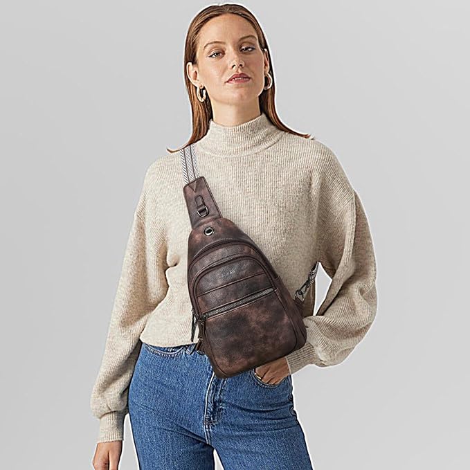 7L Sling Bag For Women Faux Leather Anti Theft Small Casual Daypack Backpack Fanny Pack Crossbody Chest Bags Purse Waterproof Coffee Color