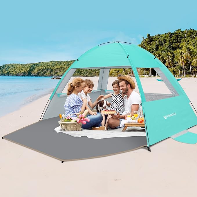Venustas Beach Tent Sun Shelter for 3/4-5/6-7/8-10 Person, UPF 50+ UV Protection Beach Canopy, Lightweight and Easy Setup Cabana, Portable Shade Tent