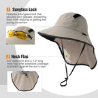 TOP-EX M/L/XL/XXL Unisex Mens Sun Hat with Neck Flap Sunglass Lock UPF 50 Wide Brim Fishing Hats Waterproof & Packable