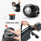 64oz/Half Gallon Large Coffee Thermoses for Travel - Insulated Water Jug Classic Vacuum Bottle with Plastic Cup - 2.0L Stainless Steel Vacuum Insulated Beverage Bottle for Hiking Fishing（Blue）