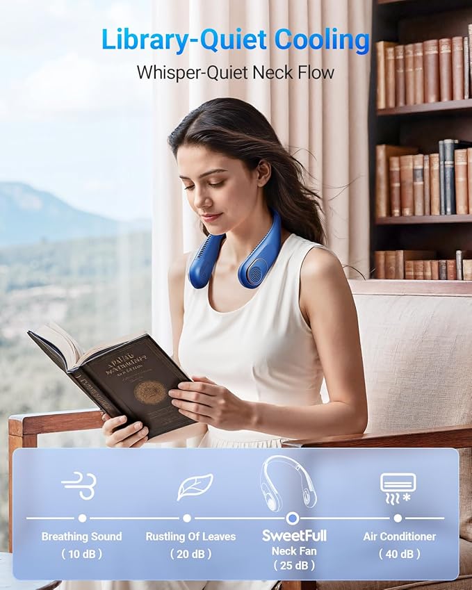 SWEETFULL Portable Neck Fan 360° Cooling Bladeless Personal Fan | No Hair Twisting - 4000mAh USB Rechargeable Wearable Fan for Travel, Birthday Gifts for Men, Women, Mom, and Dad