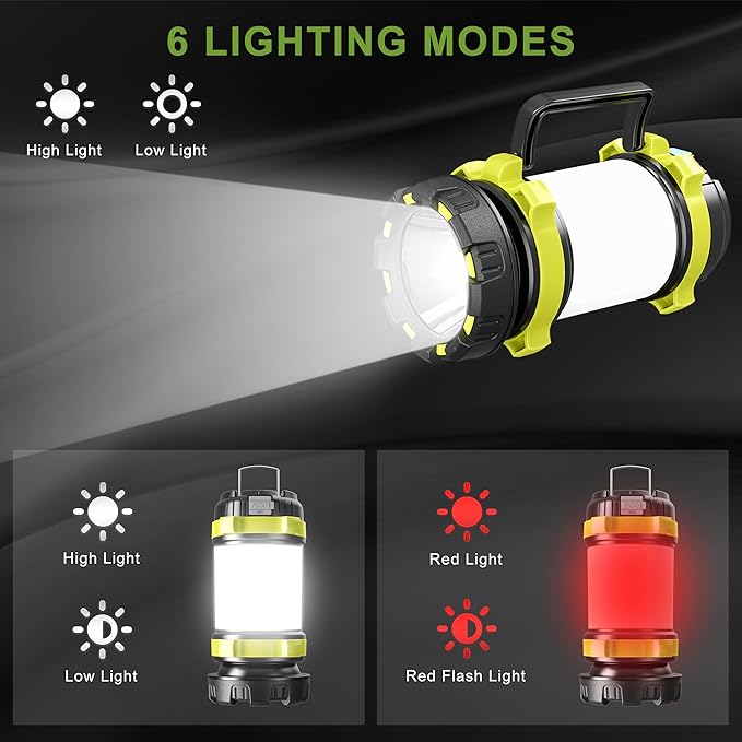 Camping Lantern Rechargeable, Alpswolf Led Lantern Camping Flashlight with 4000 Capacity, 6 Modes, IPX4 Waterproof, Portable Rechargeable Lanterns for Power Outage, Hiking Hurricane Outdoor