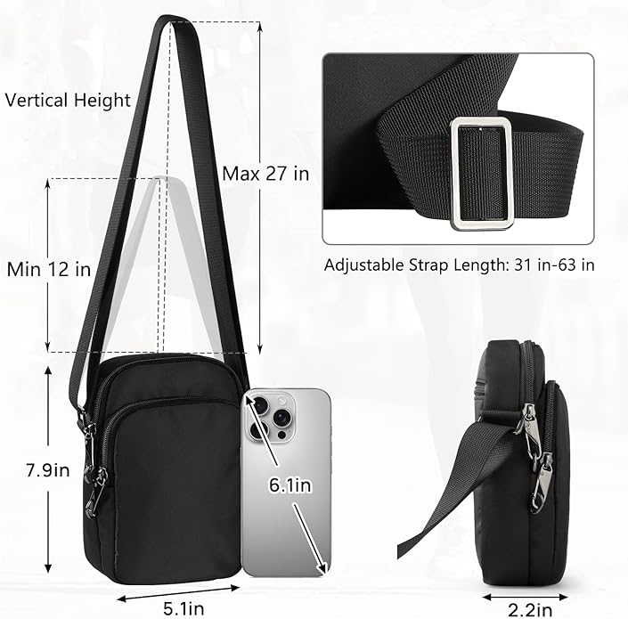 VADOO Sling Bag for Men Women, Anti Theft Crossbody Shoulder Bag with Zipper Lock, RFID Blocking & Waterproof for Travel