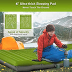Double Sleeping Pad Camping, Self Inflating 6'' Extra-Thick 2 Person Pillow Built-in Foot Pump Waterproof Inflatable Sleeping Mat Backpacking, Tent, Hiking, Portable Camping Pad