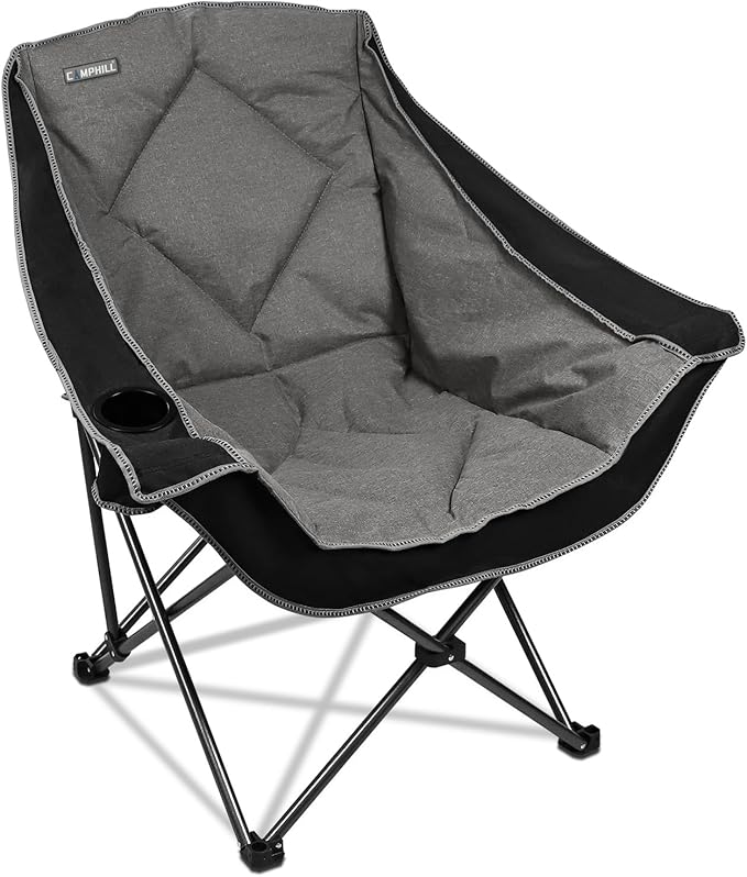 Folding Camping Chair,Oversized Portable Camping Chair with Cup Holder,Heavy Duty Padded Lawn Chair for Camping, Tailgates, Beach, and Sports