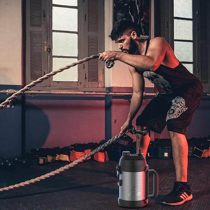 Sports Water Jug - Gallon Water Bottle - Large Insulated Stainless Steel Bottle for Gym, Workouts, Basketball, Football, Soccer - Keep Water Cold for Up To 24 Hours - 108 Ounce (Black)