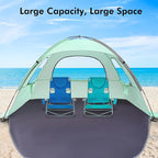 WhiteFang Beach Tent Anti-UV Portable Sun Shade Shelter for 3/4/6/8 Person, Extendable Floor with 3 Ventilating Mesh Windows Plus Carrying Bag, Stakes and Guy Lines