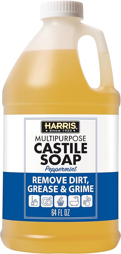 HARRIS Multi-Purpose Pure Castile Soap, Made with Olive, Coconut, and Pine Tree Oil, Uses for Cleaning Face, Body, Hand, Hair, Home, Dishes, and Laundry