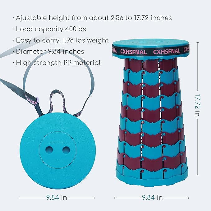 Upgraded 2 Pack Portable Collapsible Stool,Folding Camp Stool for Adults,Retractable Lightweight 400lbs Sturdy Height Adjustable for Fishing Hiking Camping Gardening Travel BBQ (Blue Purple)