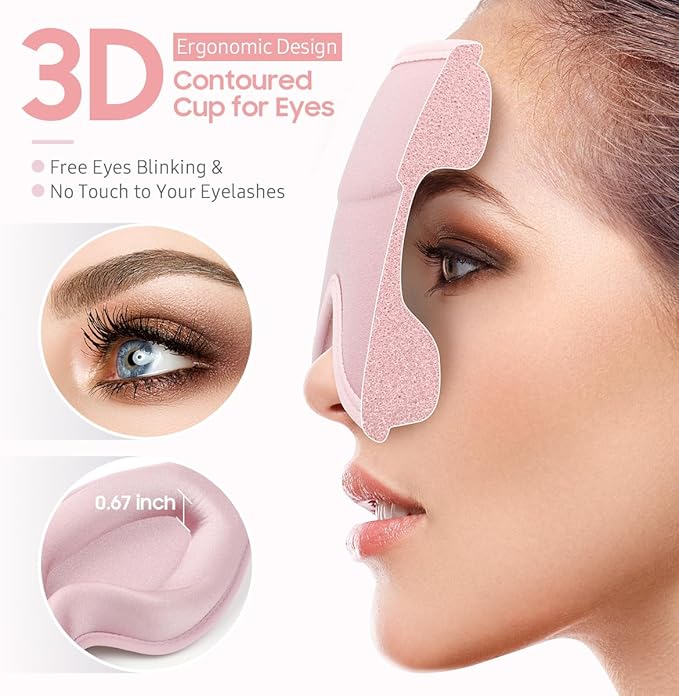 Sleep Mask, Premium Eye Mask for Sleeping, Total Blackout, Super Soft Comfort, Adjustable Fit, Upgraded 3D Ergonomic Designed Sleeping Mask for Home, Office, Travel, Meditation, Yoga, Pink