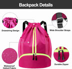 Hoedia Sports Drawstring Backpack - String Swim Gym Bag with Shoes Compartment and Wet Proof Pocket for Women&Men