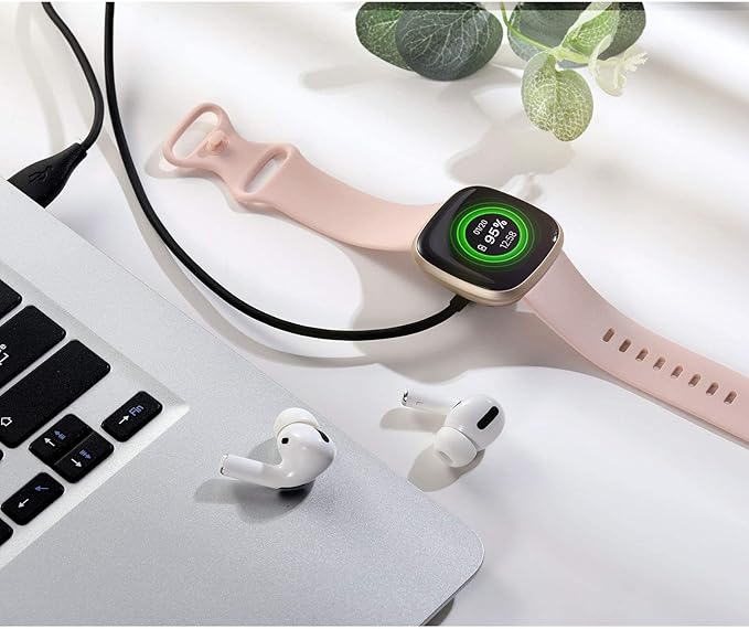 Maledan Charger Cable Compatible with Fitbit Sense/Fitbit Versa 4 Charger, Durable Replacement USB Charging Dock Stand Station Accessories for Fitbit Versa 4/Versa 3/Sense/Sense 2 Smartwatch Women Men