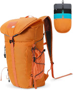 Blue Quartz Hiking Backpack 30L Lightweight Packable Backpack for Travel, Water Resistant Foldable Daypack for Women Men, Orange