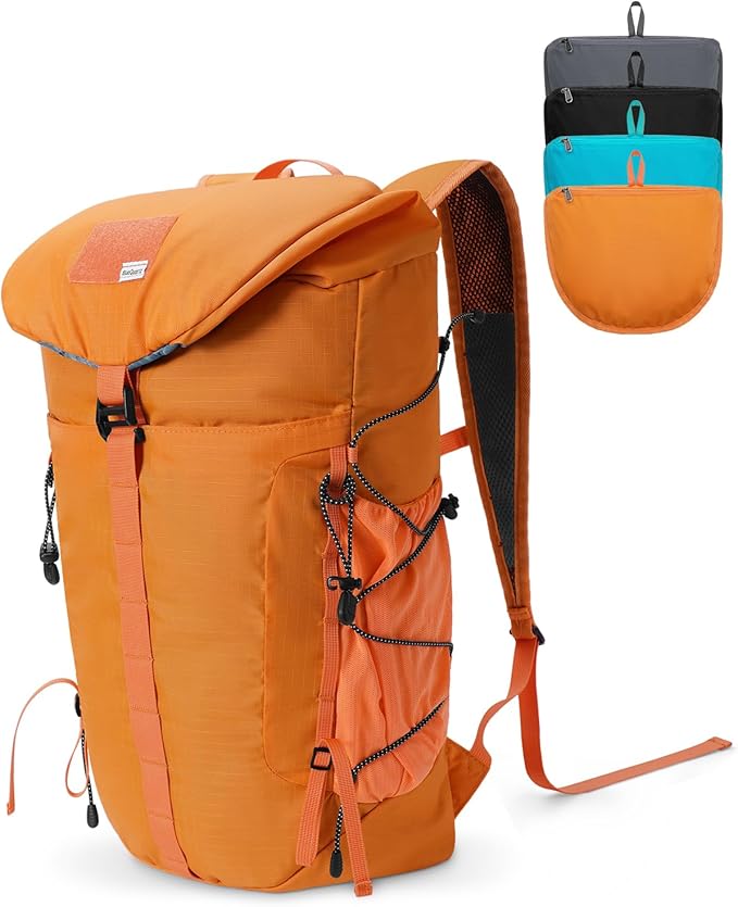 Blue Quartz Hiking Backpack 30L Lightweight Packable Backpack for Travel, Water Resistant Foldable Daypack for Women Men, Orange