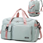 Eslcorri Gym Duffle Bag for Women Men, Sports Backpack with Wet & Shoe Compartment, Fitness Overnight Weekender Bag for Yoga, Swim, Travel (Style B, GreenPink)