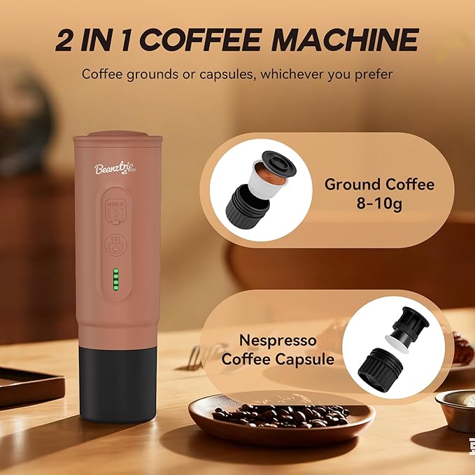 H02PRO Travel Coffee Maker, Portable Espresso Machine for Camping, 20 Bar Mini Coffee Maker Compatible with NS Capsule & Ground Coffee, Battery Operated Self-heating Car Coffee Machines for Travel
